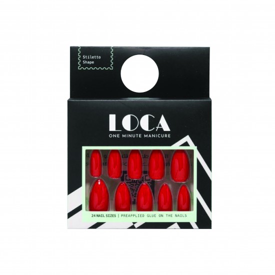 لوكا أظافر صناعية لاصقة بلون أحمر – شكل ستيليتو 